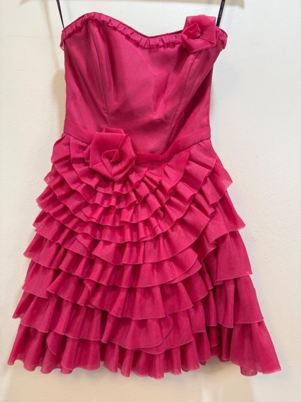 Betsey Johnson Silk Ruffle Strapless Mini Dress Playful Coquette Vibrant Pink 0